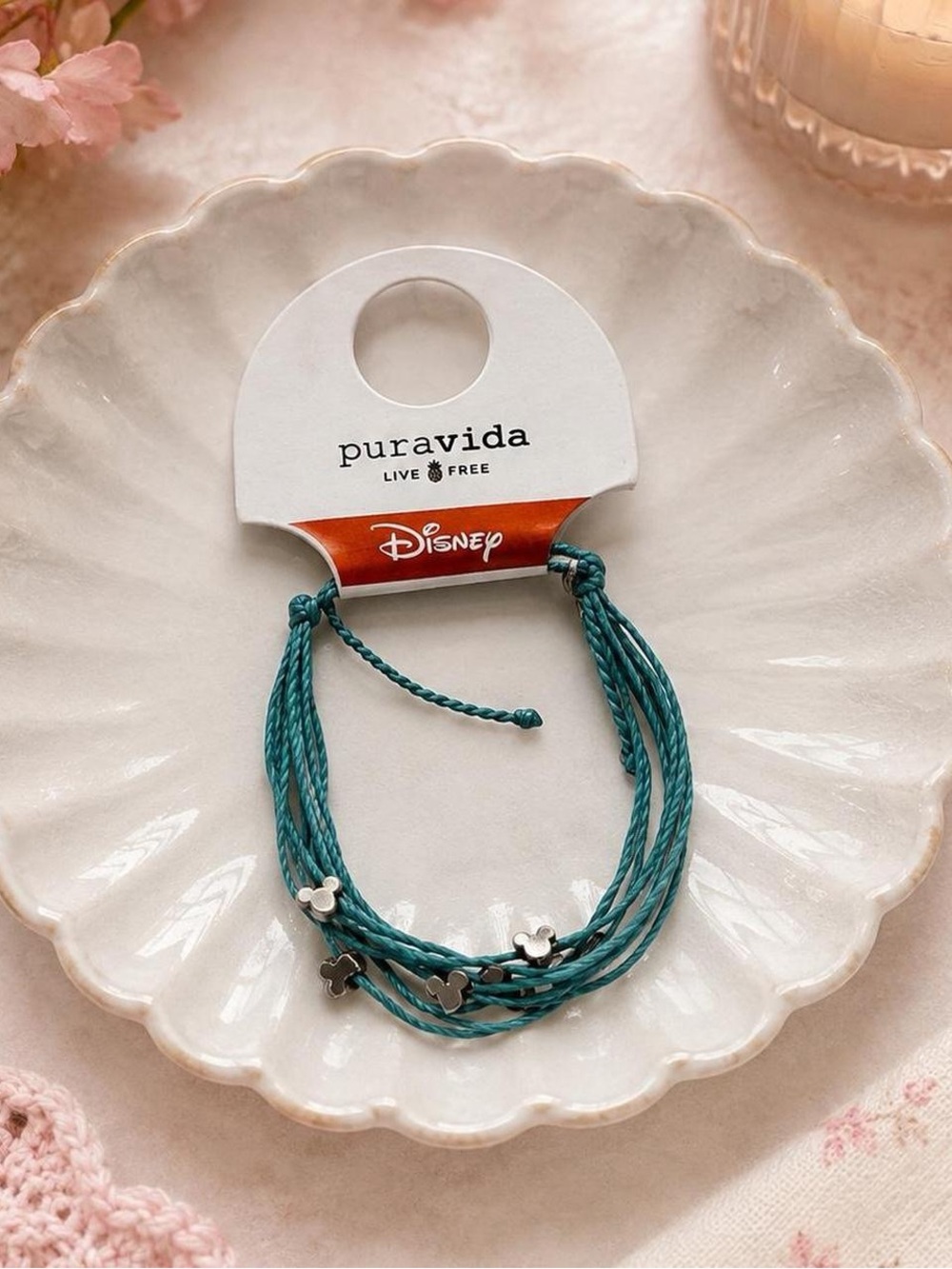 Pura Vida x Disney Mickey Mouse Multi Strand Bracelet Teal Silver
